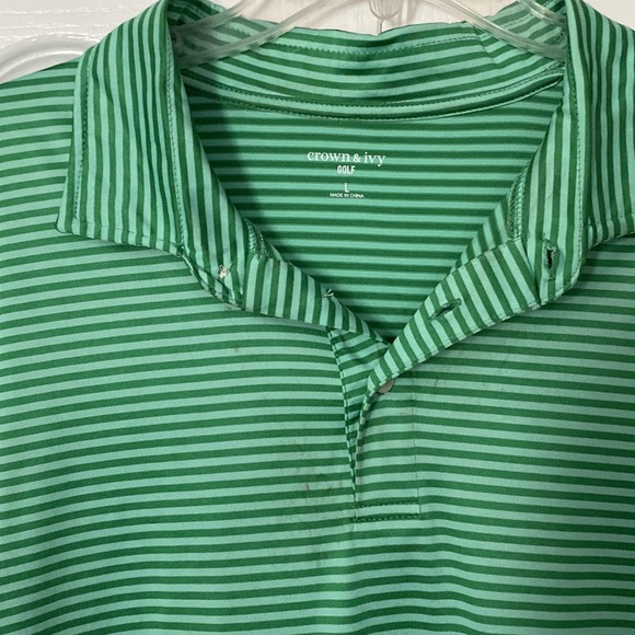 Crown & ivy golf men shirt size Large stripe green New. - Picture 4 of 7